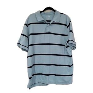 LL Bean Mens 3 Button Polo Shirt Short Sleeve Striped Blues Sz XLT
